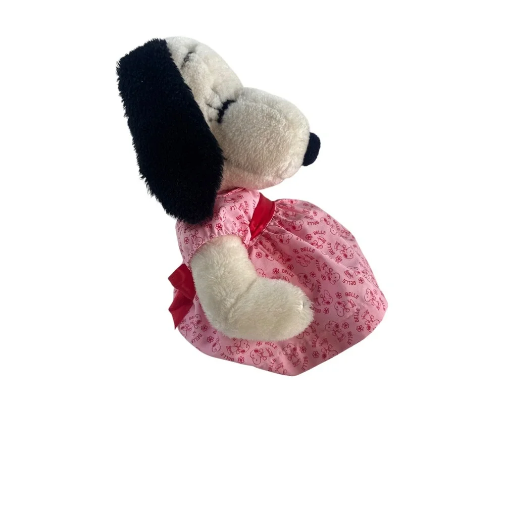 Peanuts Belle Plush Snoopy Sister Pink Dress Vintage Stuffed Animal Toy